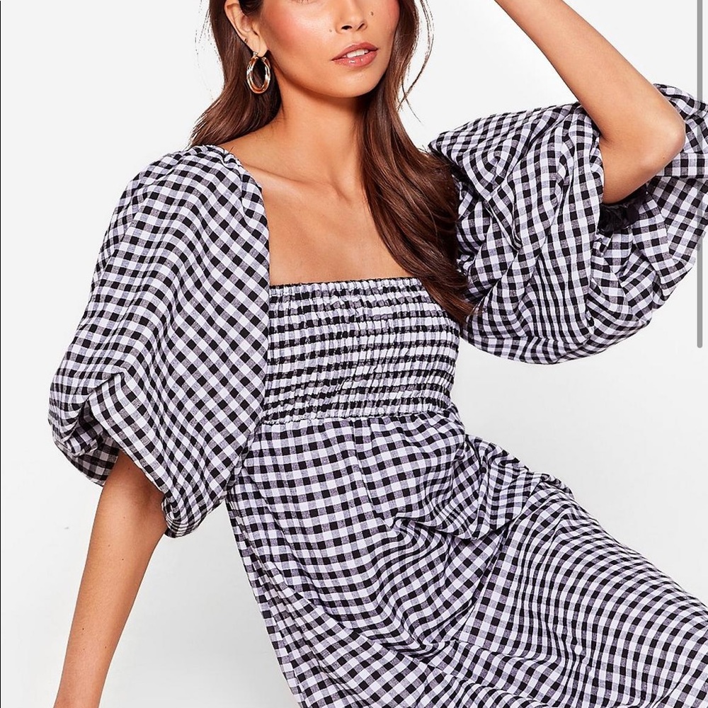 Nasty Gal Gingham Puff Sleeve Oversize Smock Dress